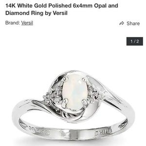 Opal and diamond ring 14k white gold